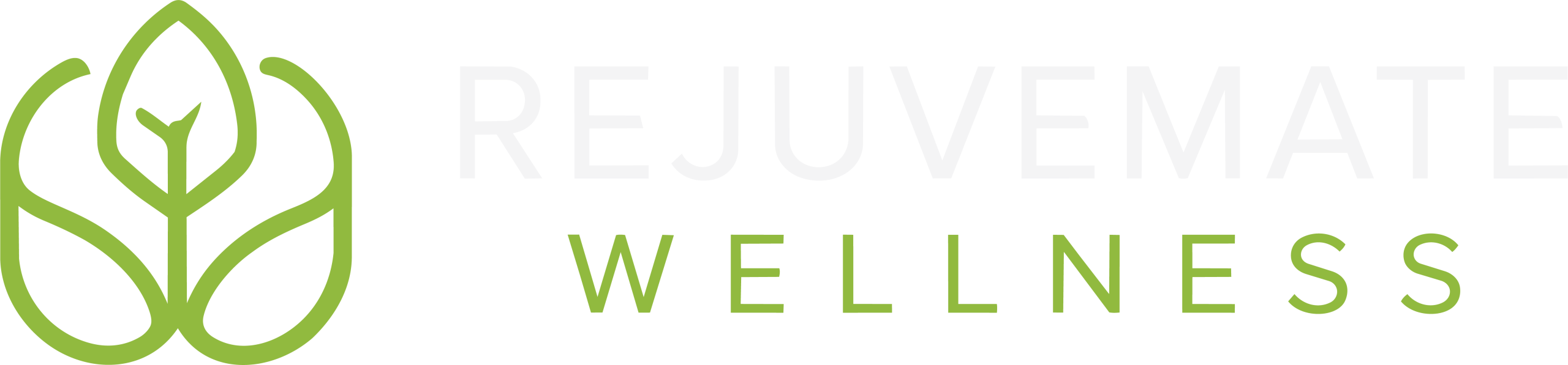 Rejuvemate Wellness logo with a green leaf emblem on the left and the brand name to the right (REJUVEMATE in light color, WELLNESS in green).
